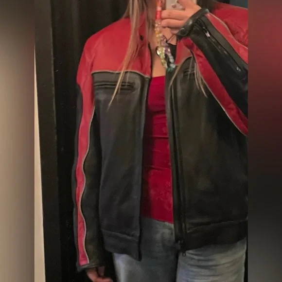 [International Male] Men's Red and Black Leather Jacket - Picture 7 of 8